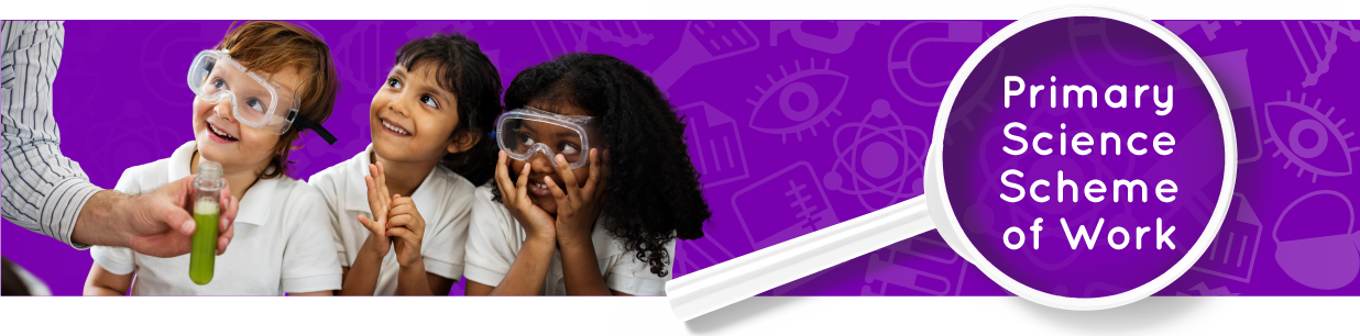 Image of children smiling next to the text Primary Science Scheme of Work